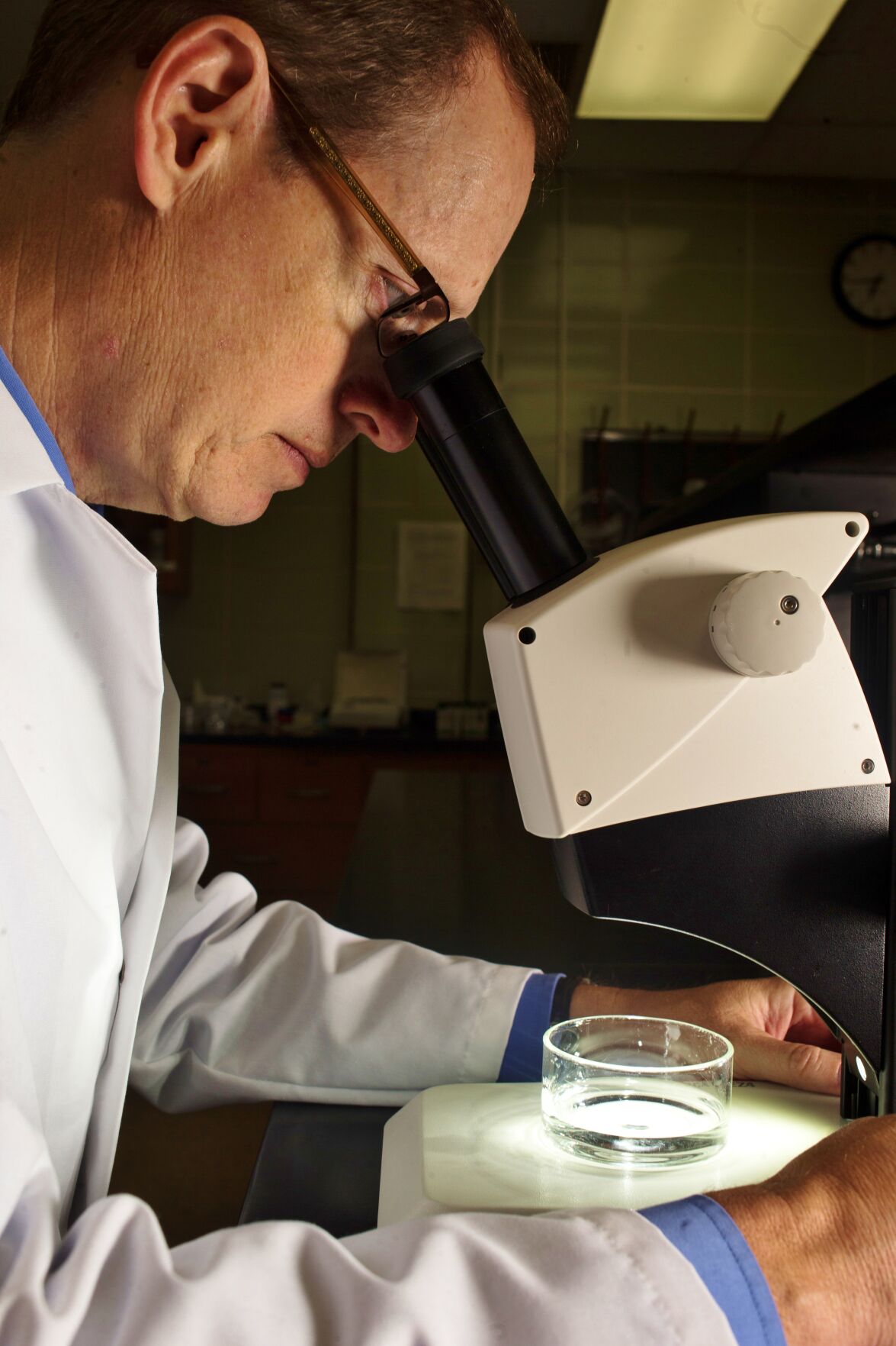 Professor John Weinstein The Citadel at microscope.JPG